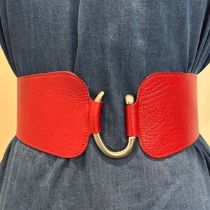 Tristan Red Leather Wide Stretch Belt Silver Hook Adjustable